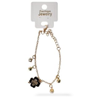 Pulsera De Metal Cadena Delgada Dorada Con Dije Cubierto Pedrería Y Esferas Piedras 20 Cm | ZXQ04245