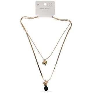 Collar Doble Plano Y Cadena Delgada En Color Dorado Con Dije Cubiertos De Pedrería Colores 26 Cm | ZXQ04970