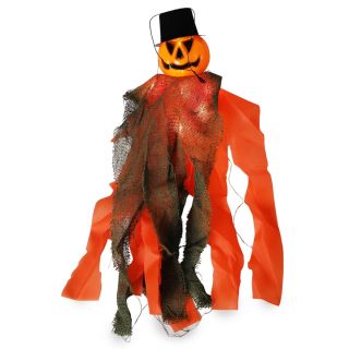 Espantapajaros Calabaza Chica De Plástico Para Colgar En Color Naranja Con Luz Cálida 33 Cm | HM26L-123