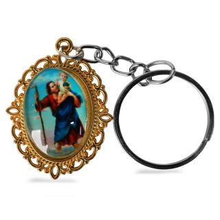 Llavero De Metal Ovalado En Color Dorado Y Plateado Estampado Figura Religiosa 4 Cm | ZXQ05132