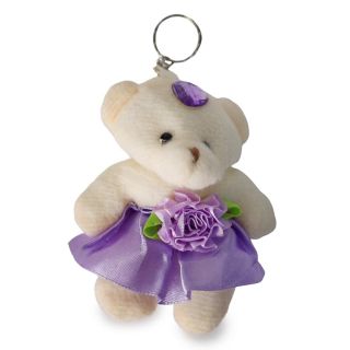Llavero Oso De Peluche Grande Esponjoso Con Vestido Flor De Tela Y Piedra Colores 9.5 Cm | ZXQ04206