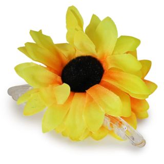 Pinza Mediana De Plástico Transparente Con Flor Girasol De Tela Y Terciopelo Amarilla 8 Cm | ZXQ04998