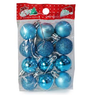 Esferas Navideñas Mini Metalizadas Y Cubierta De Glitter Color Azul Claro Bolsa 12 Esferas 11.5 Cm | ND-S-03A