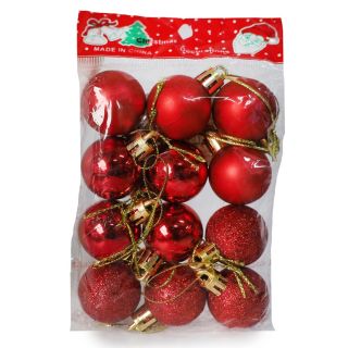 Esferas Navideñas Mini Metalizadas Y Cubierta De Glitter Color Rojo Bolsa 12 Esferas 11.5 Cm | ND-S-03A
