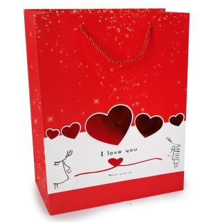 Bolsa Para Regalo Grande Estampada Corazones Metalizados Bicolor De 32 x 26 Cm | JA-Q-815