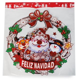 Corona Adorno Navideño Decorativo De Cartón 3D Feliz Navidad Con Glitter Rojo 37 Cm | JA-S-76