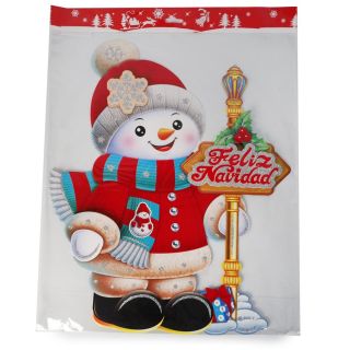 Adorno Navideño De Cartón Grande Con Trajes Rojos 3D Cubiertos De Glitter Plateado 44 a 50 Cm | JA-2814