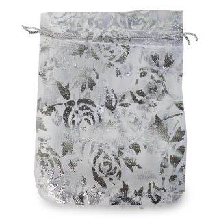 Bolsa De Organza Mini De Red En Color Plata Con Flores Metalizadas Plateadas De 12.5 x 9 Cm | JA-Q-728