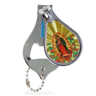 Cortaúñas Grande De Metal Plateado Ovalado Con Destapador Y Lima Virgen De Guadalupe 6.5 Cm | SY-0003
