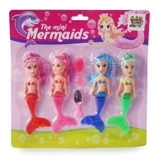 Sirenas Chicas De Plástico Con Colitas Neón Y Cabello De Colores Con Peine Y Espejo 25 Cm | JM00113
