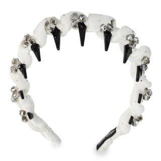 Diadema De Plástico Ondulada Con Puntas Y Forro De Tela Organza Cristales Flor Color Blanco 14 Cm | 3028 Miss Tiara