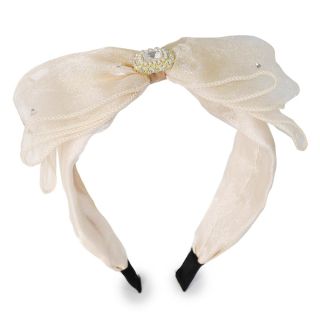 Diadema De Metal Con Forro De Tela Ancha Organza Con Triple Moño Melón Y Piedra 14 Cm | 3032 Miss Tiara
