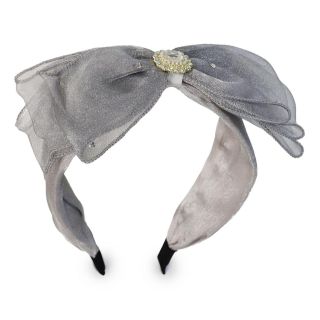 Diadema De Metal Con Forro De Tela Ancha Organza Con Triple Moño Gris Y Piedra 14 Cm | 3032 Miss Tiara