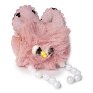 Llavero Pompón Grande Suave Con Carita Pollo Y Moño De Tela Corazones Patitas Perlas 8 Cm | 8406 Miss Tiara