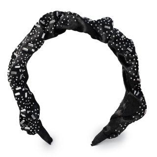 Diadema De Plástico Ancha Cubierta De Tela Negra Satinada Y Piedras De Varios Tamaños 14 Cm | 3014 Miss Tiara