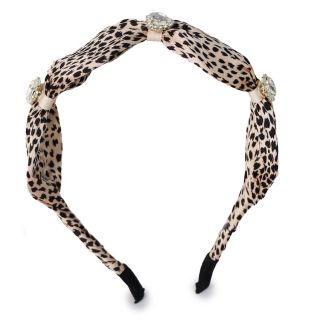 Diadema De Metal Delgada Con Hojas De Tela Café Manchas Negras Y Piedras Grandes 14 Cm | 3016 Miss Tiara
