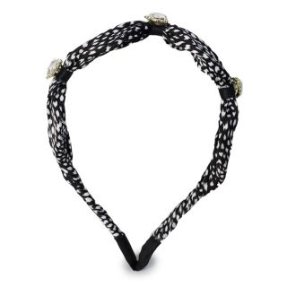 Diadema De Metal Delgada Con Hojas De Tela Negra Manchas Blancas Y Piedras Grandes 14 Cm | 3016 Miss Tiara