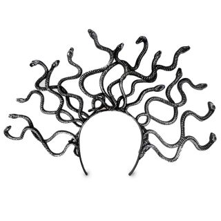Diadema Grande De Plástico Delgada Con Serpientes De Medusa Plateadas Metalizada 14 Cm | Givania