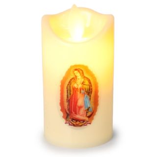 Lámpara En Forma De Vela Mágica Con Luz Cálida Led Derretida Estampada Virgen De Guadalupe 9 Cm |HM26P-7